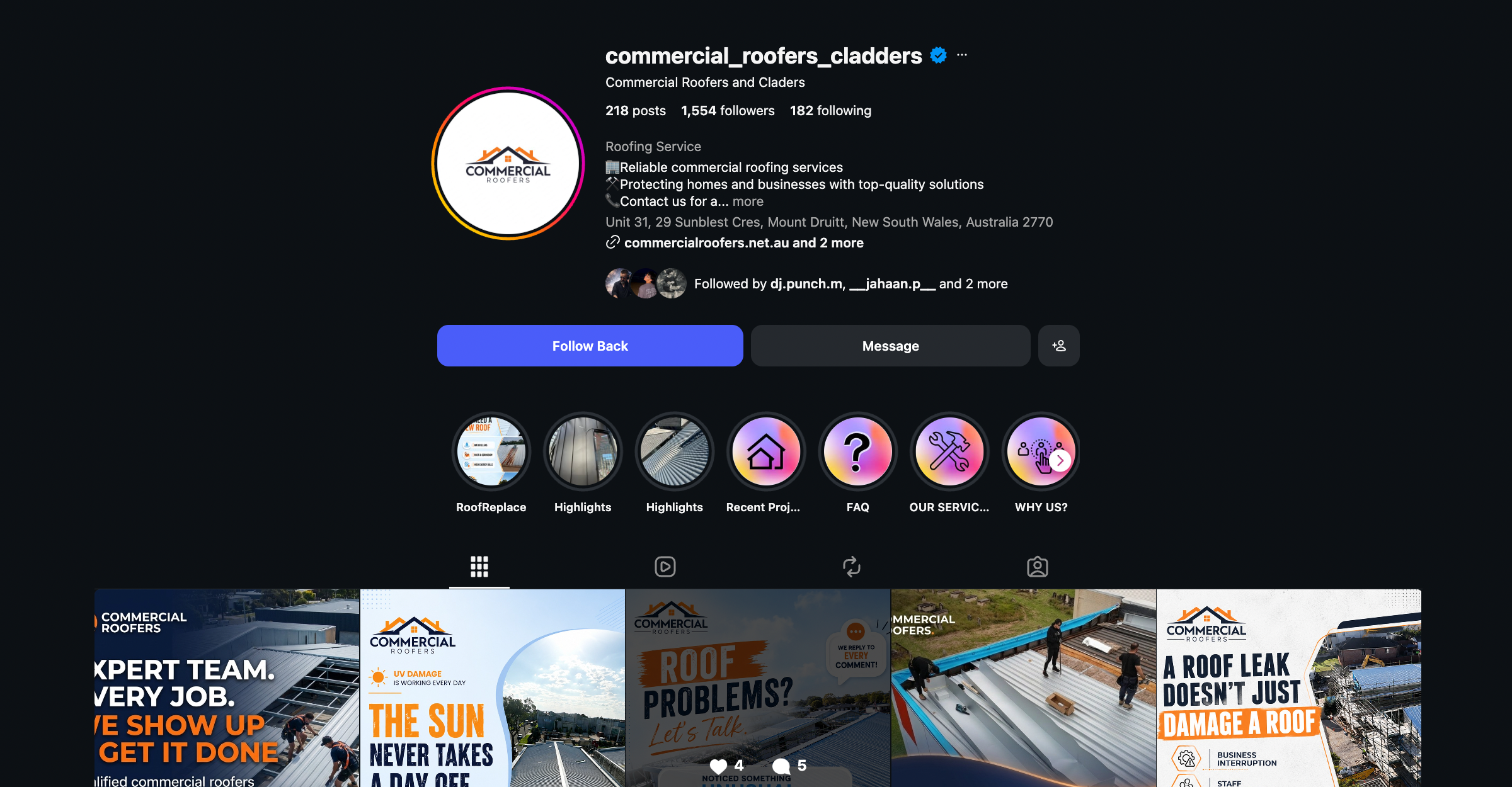Commercial Roofers Instagram profile