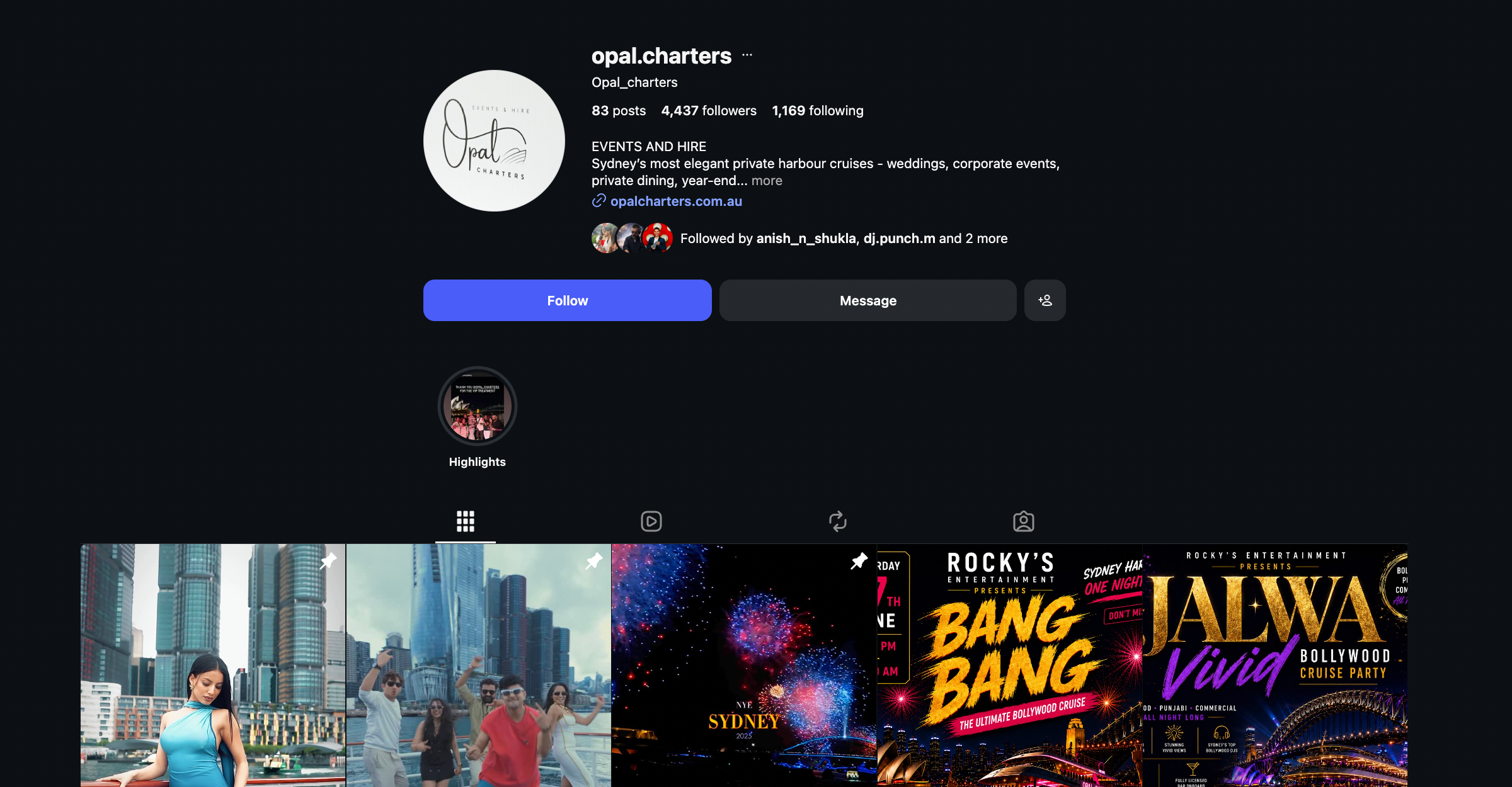Opal Charters Instagram profile